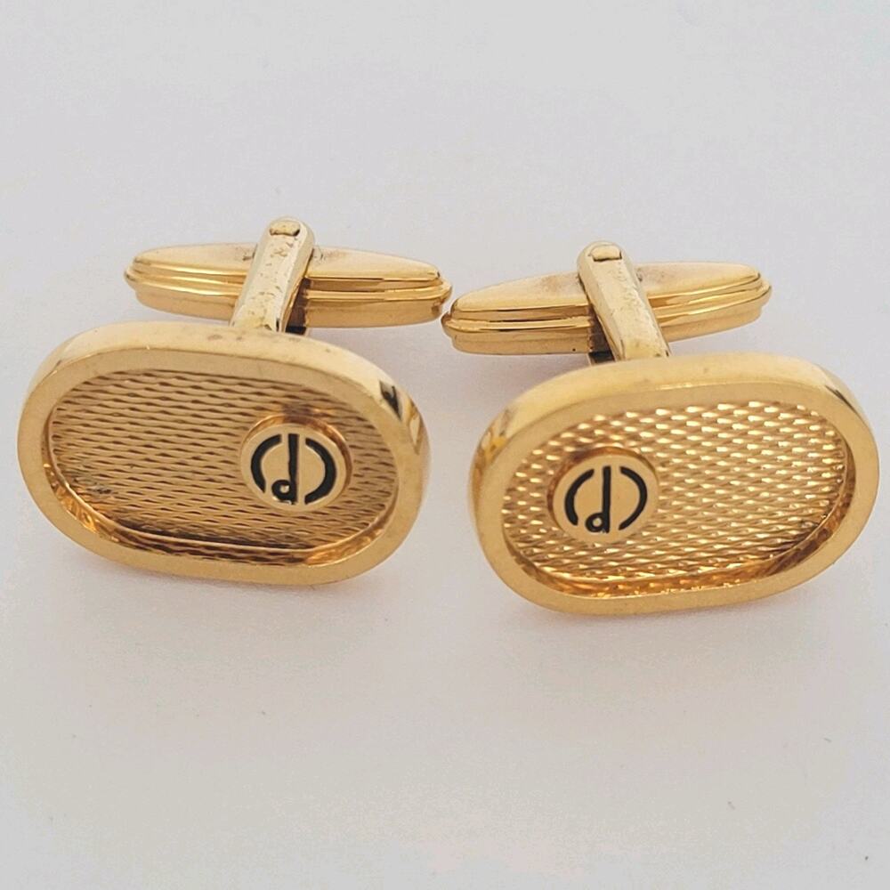 Dunhill D Cufflinks Gold Tone Logo Oval Designer Logo Vintage Retro